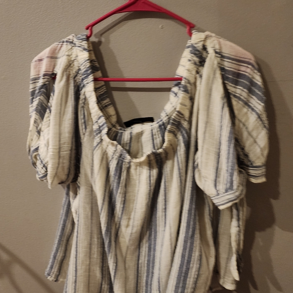 Lane Bryant tied sleeves blue and white striped kinda flowy top